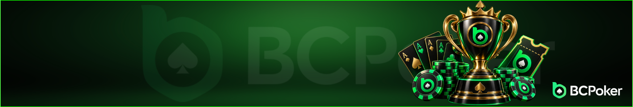 BCPoker banner with cards, tickets and cup