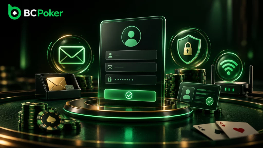BCPoker registration checklist email password