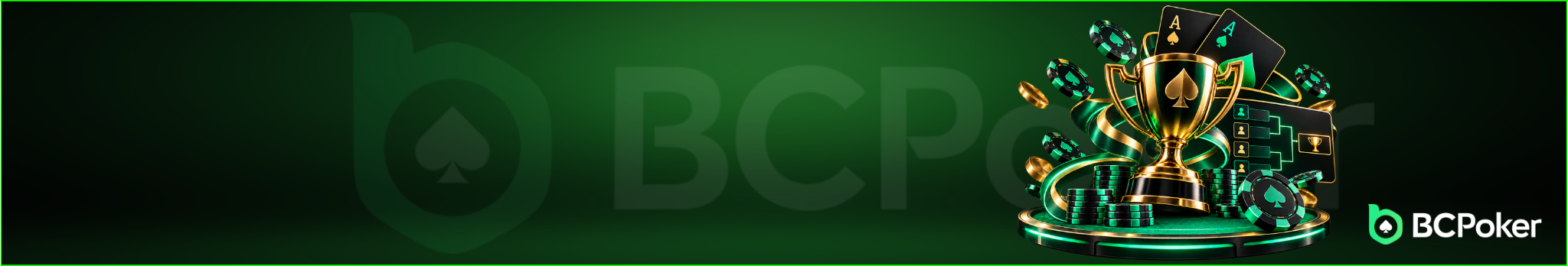 BCPoker banner with cards and trophy
